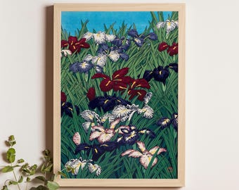 川瀬巴水作「菖蒲の花」、木版画、ジクレー、版画、アジア美術、風景画