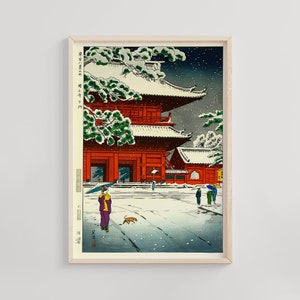 Ocho vistas de Tokio - Sanmon Gate of Zojo Temple Art Print, Kasamatsu Shiro Ukiyo-e, Vintage Japanese Artwork 1953, Decoración de pared tradicional