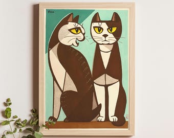 Cats of Cosmic Sound, Inagaki Tomoo, 1973, psychedelischer japanischer Druck mit Katzen und Musikmotiv, modernist feliner Fine Art Print