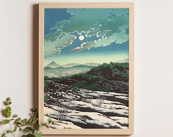 川瀬巴水作「雪解け富士（田子の浦）」木版画、ジクレー、版画、風景画