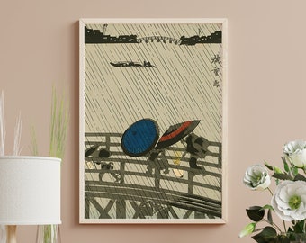 Night Rain - Hiroshige IV Print, Japanese Art, Ukiyo-e Poster, Rainy Night Artwork, Vintage Japan Wall Decor, 1930, Hiroshige Art