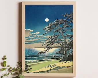 川瀬巴水（カワセハスイ）版画 春の月 二宮海岸 昭和7年作 ジクレープリント Amazon.co.jp: 川瀬巴水 版画 春の月 二宮海岸 昭和七年