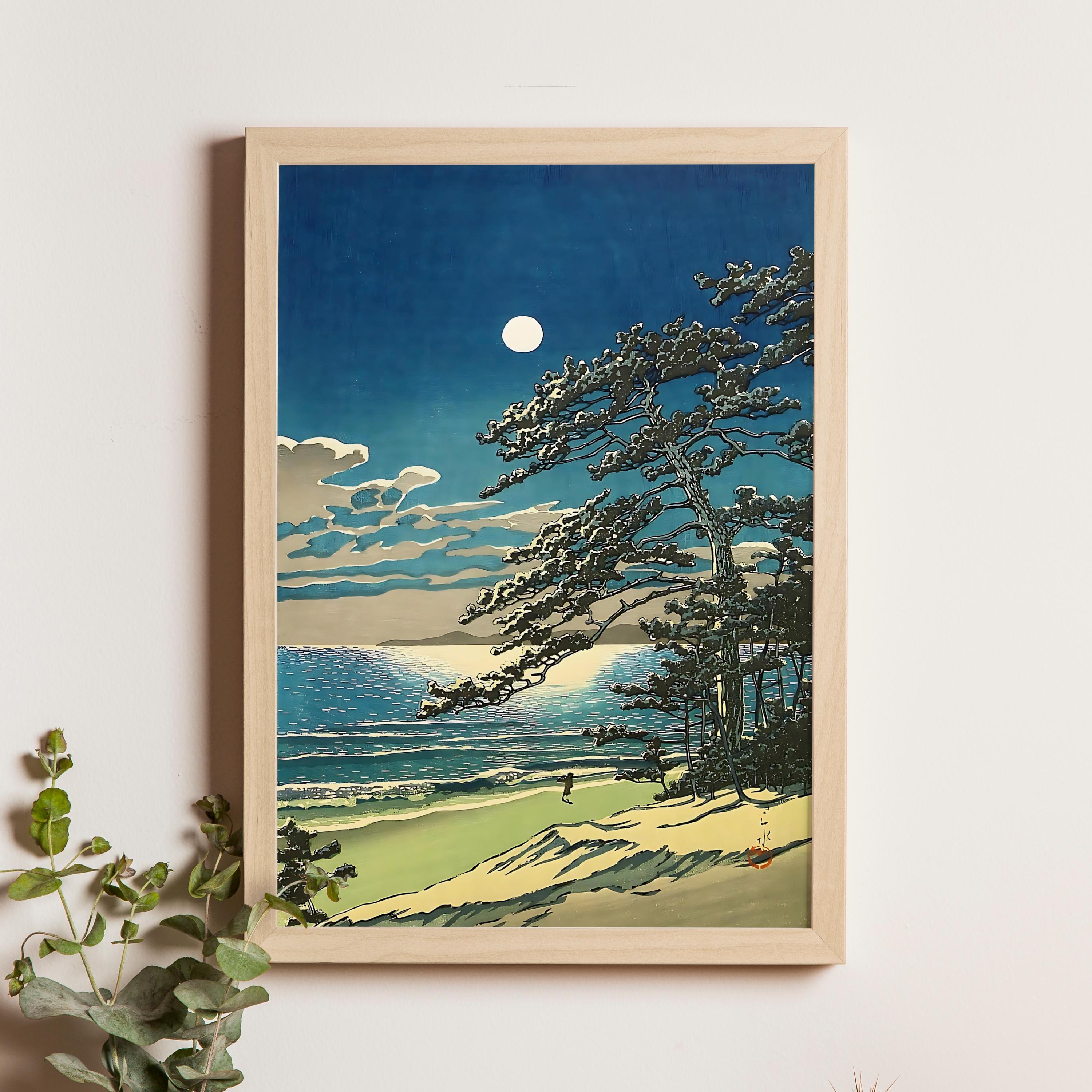 川瀬巴水「二宮の春月」1930年代頃、静かな風景画、日本の木版画