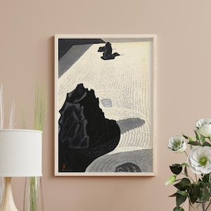 The Zen stone garden of Ryuan temple by Maeda Masao Ukiyo-e Poster Vintage Japanese Art Woodblock Print