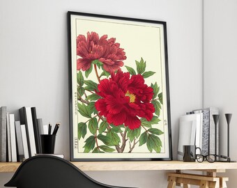 絵画 ペレネ Dark Peonies, Nishimura Hodo, 1938, Vintage Japanese Flower