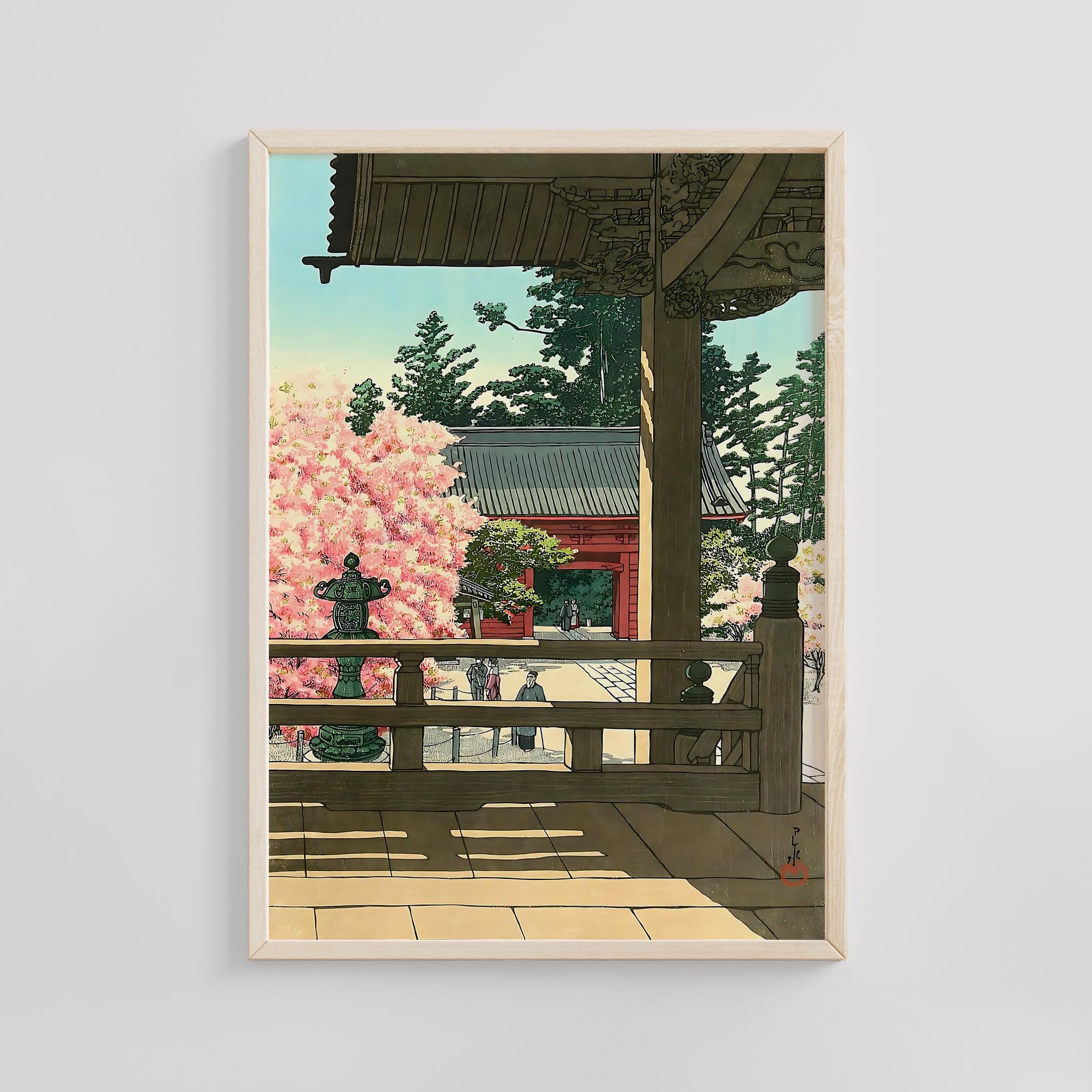 妙本寺の桜、川瀬巴水、1930年、日本の春の風景画、桜の寺の芸術、新