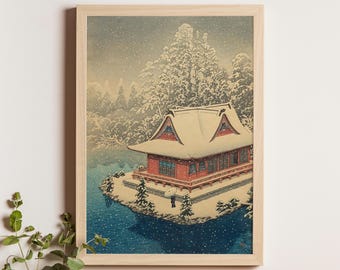 雪の中尊寺金色堂 油彩画・油絵 ダークな美しさ。〜平泉 中尊寺・金色堂〜｜松永鉄虎