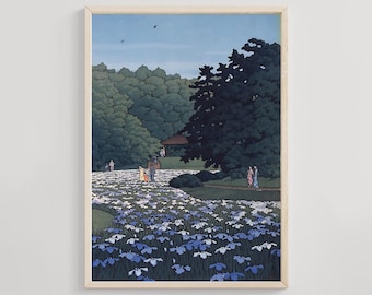 川瀬巴水作「明治神宮の菖蒲田」、木版画、ジクレー、版画、アジア美術