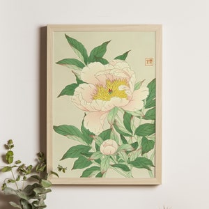 Peony - Kawarazaki Shodo Art Print, Japanese Ukiyo-e, Vintage Floral Wall Art, Peony Flower Poster, Shodo Peony Artwork, Free Shipping