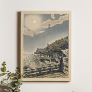Full Moon View at Kiyomizu Temple - Kotozuka Eiichi Ukiyo-e Print, Japanese Art, Moonlit Temple, Night Scene, Traditional Art, Moon Art