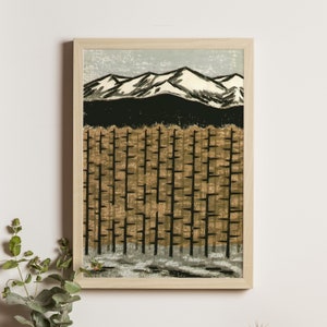 Burnt Forest Taisho Pond Art, Seiji Aoyama Artist, Vintage Ukiyo-e Poster, Japanese Landscape Painting, Nature Wall Decor, Mountain Scenery