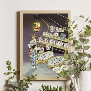 Vendedor de pescado dorado, Tokuriki Tomikichiro, arte Ukiyo-e de la década de 1950, impresión de pescado japonés, arte de pescador vintage, decoración de pared de Japón