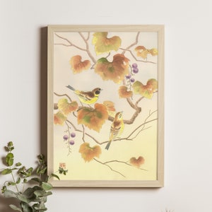 Finch and Grapes, Shizuo Ashikaga Print, Japanese Art, Ukiyo-e Art, Finch and Grapes Poster, Vintage Japanese Wall Art