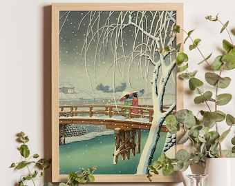 川瀬巴水作「芝増上寺の雪」日本美術版画、木版画、ジクレー、版画