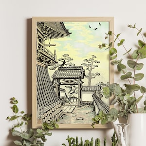 Kiyomi Temple - Urata Kanetaka Ukiyo-e Print, Japanese Art, Temple Landscape, Zen Garden Decor