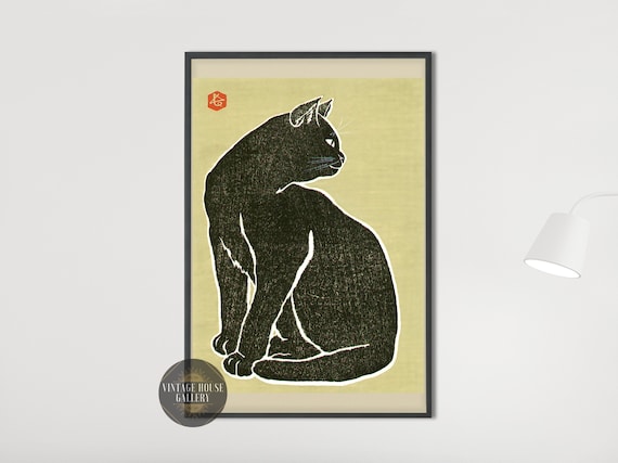 Black Cat by Hasegawa Sadanobu III, Ukiyo-e Restored Japanese Art