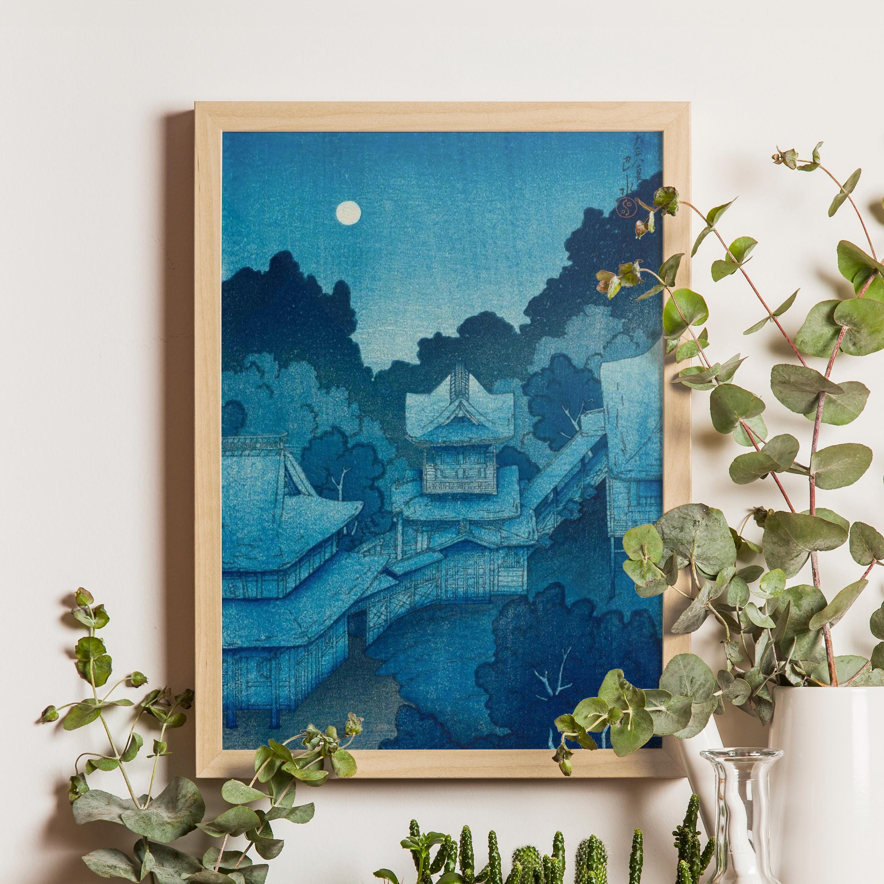 川瀬巴水作「仙台の山寺」1930年、日本の木版画、寺院風景画、新版画