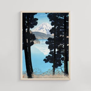 Mt. Fuji and Ashinoko Lake at Hakone, Kasamatsu Shiro Ukiyo-e Print, Japanese Landscape Art, Fuji Mountain Poster, Nature Wall Decor