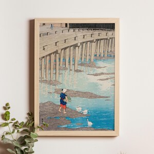 Gion bashi Bridge, Kawase Hasui, 1931, Japanese woodblock print of Asakusa in rain, Shin-Hanga landscape wall art for collectors