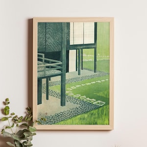Lluvia en el Palacio Katsura - Impresión de Kasamatsu Shiro, arte ukiyo-e japonés, decoración de pared vintage, pintura de 1962