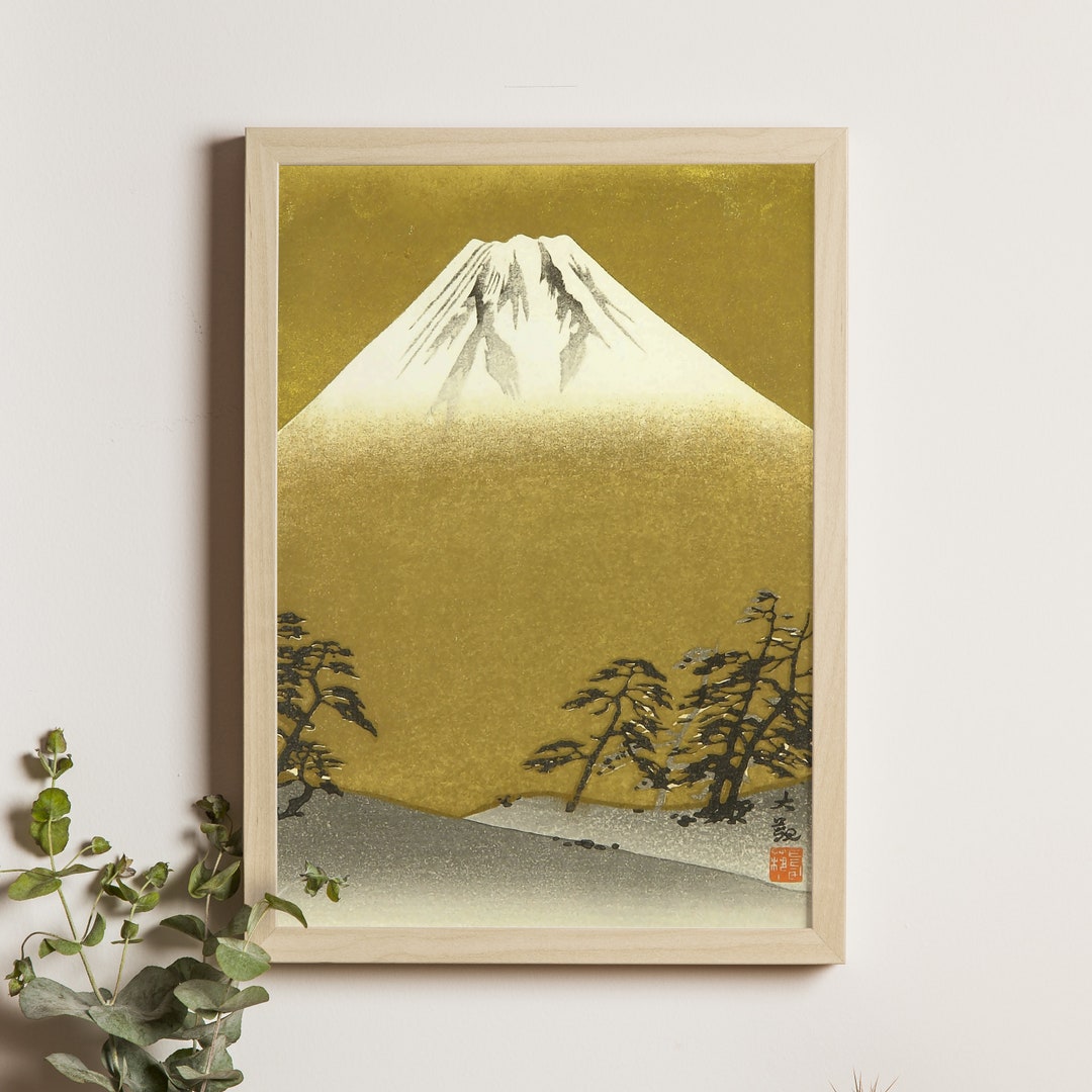 黄金の富士山のプリント、横山大観、日本の風景、浮世絵ポスター