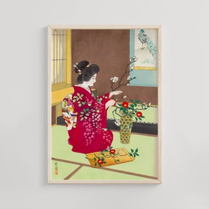 Arreglo floral - Kasamatsu Shiro Japanese Ukiyo-e Art Print, Vintage Botanical Wall Art, Floral Still Life, Nature Decor