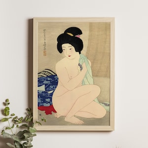 After the Bath - Hirano Hakuho Art Print, Japanese Ukiyo-e Painting, Vintage Japanese Artwork, Bathing Women, 1930