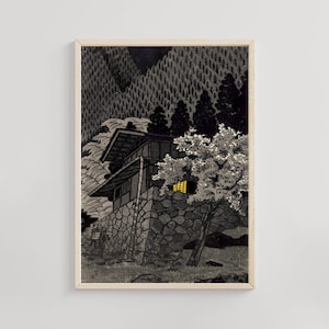 Arroyo de montaña en Atera Art Print, Kasamatsu Shiro Ukiyo-e, escena de la naturaleza japonesa, decoración de pared de paisaje vintage, cartel de cascada