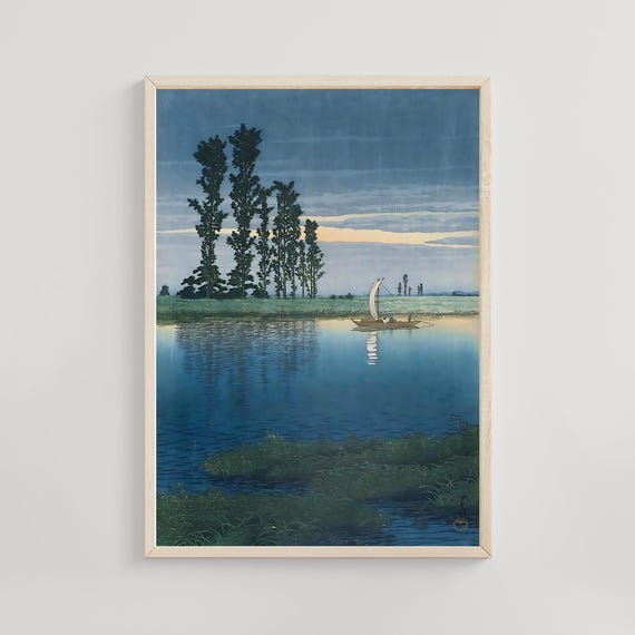川瀬巴水 木版画 HKS-11 牛堀の夕暮 初版 1930年 昭和5年 (新版画