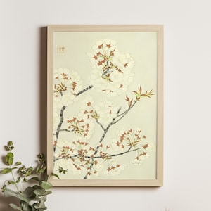 Cherry Blossoms Sakura - Kawarazaki Shodo Art Print, Japanese Ukiyo-e, Vintage Floral Wall Art, Shodo Flower Poster, Free Shipping