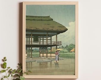 川瀬巴水作「芝増上寺の雪」日本美術版画、木版画、ジクレー、版画