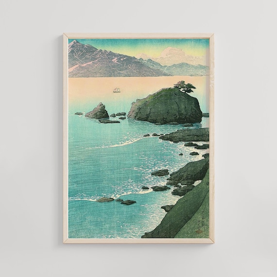 若狭久手海岸、川瀬巴水、1920年、日本の木版画、海岸風景画、新