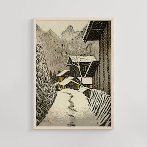 Evening Snow Scene - Kasamatsu Shiro Art Print, Japanese Ukiyo-e, Vintage Winter Landscape, Snowy Night, Wall Decor, Gift Idea