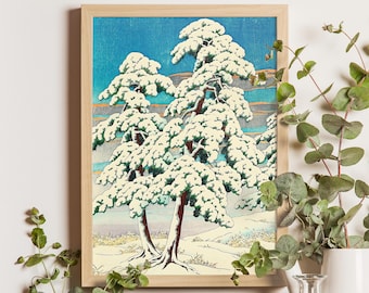 川瀬巴水作「平泉雪の金色堂」日本美術版画、木版画、ジクレー、版画