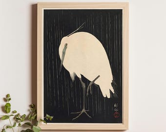 雨の中の白鷺（1925年）木版画 - Etsy 日本