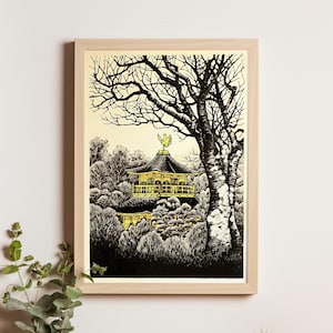 Golden Pavilion, Takenaka Fu, 1980, Kinkaku-ji Kyoto print, Japanese temple wall art, landscape poster, traditional Japan giclée
