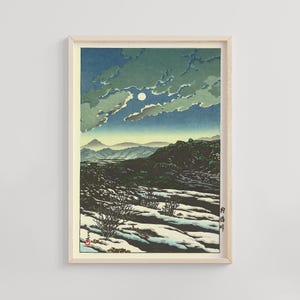 Karikatsu Pass, Kawase Hasui, 1930, Japanese landscape woodblock print, Shin-Hanga art, mountain scenery, winter snow print