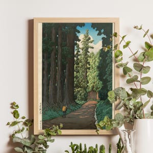Cryptomeria Avenue, Nikko, Kawase Hasui, 1928, Japanese woodblock print, forest path art, shin-hanga landscape, Japan wall print