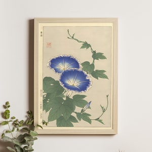 Blue Morning Glories - Kawarazaki Shodo Japanese Print, Ukiyo-e Art, Vintage Japanese Wall Art, Flower Painting, Japanese Floral Decor