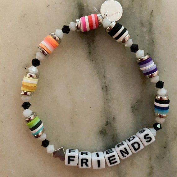 Best Friends Braclet Pair | Rainbow Clay Beads | Crystal Beads | Enamel Letters