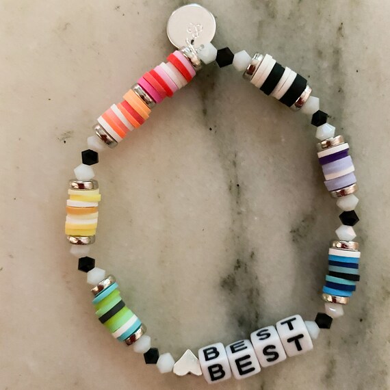 Best Friends Braclet Pair Rainbow Clay Beads Crystal Beads Enamel Letters 