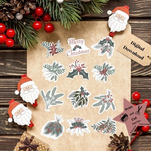 Adesivos de buquê de Natal / PNGs de Natal / Arquivos PNG para download / Folhagem de Natal / Arte original / Azevinho / Visco / Adesivos para impressão e corte / Etiquetas para presentes