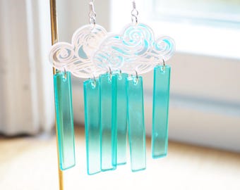 Rainy Day Acrylic Earrings: Reflecting Cloud Blue Stripe