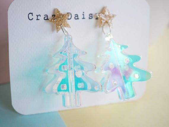 Reflecting Christmas Tree With Golden Star Earrings Etsy Canada