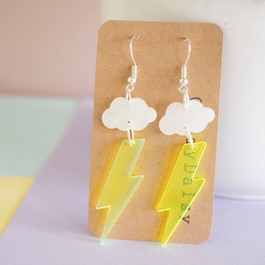 Tiny cloud and lightning thunder earrings