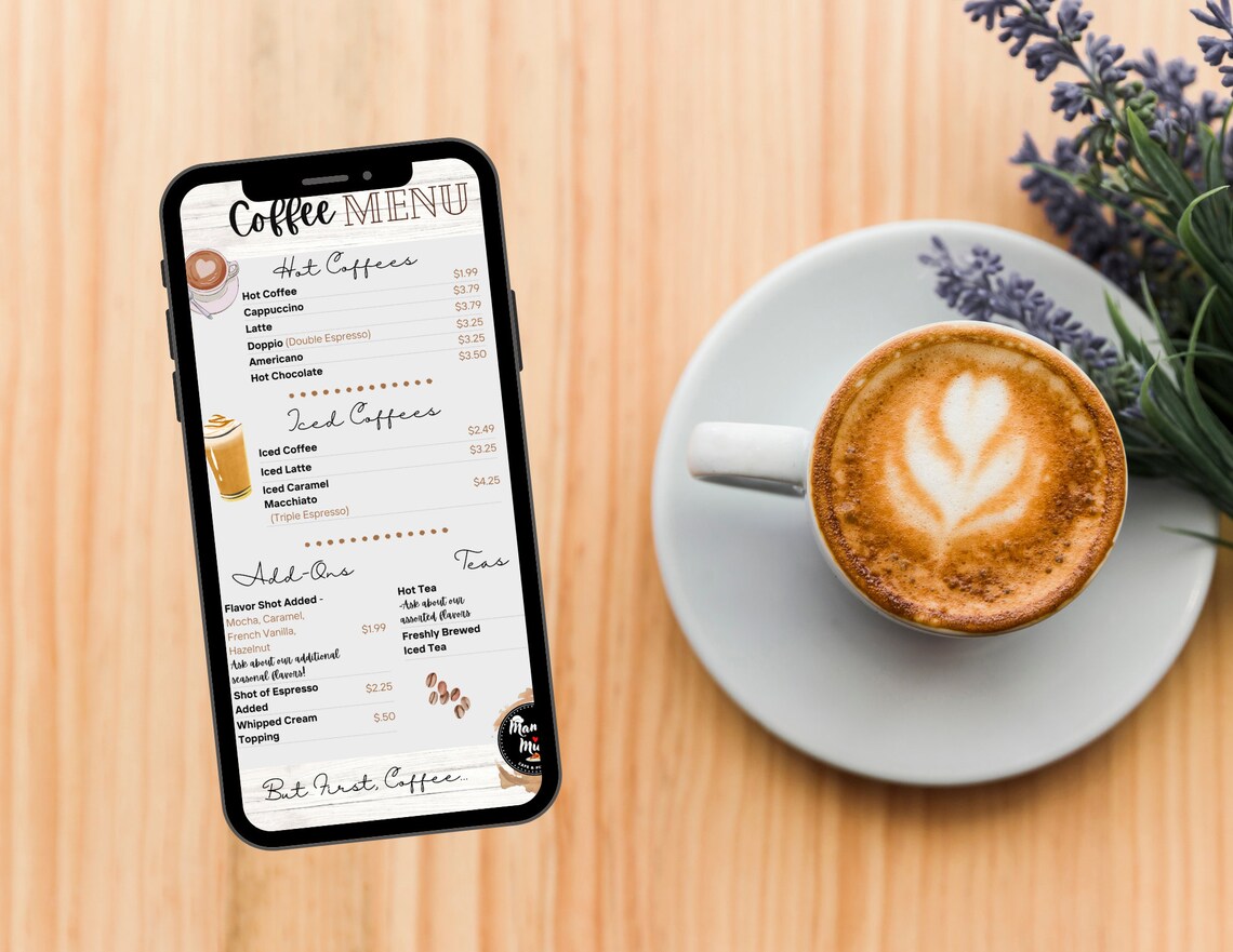 Coffee Shop Price List Template DIY Menu Design Restaurant Etsy