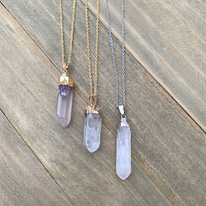 Clear Quartz Necklace Pendant- 18K Gold or Silver Plated, Chakra Crystal Jewelry, Crown Chakra, Healing Crystal Jewelry, Quartz Point