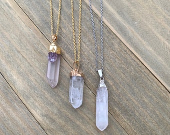 Clear Quartz Necklace Pendant- 18K Gold or Silver Plated, Chakra Crystal Jewelry, Crown Chakra, Healing Crystal Jewelry, Quartz Point