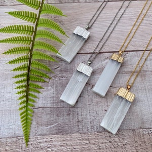 Selenite Necklace Pendant- 18K Gold or Silver Plated, Chakra Crystal Jewelry, Crown Chakra, Healing Crystal Jewelry for Summer