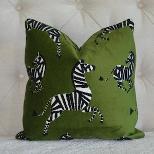 Dancing zebras chenille animal print green or blue pillow cover